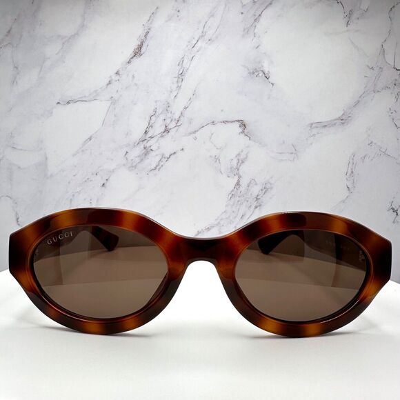 New GUCCI Sunglasses Brown Tortoise Shell Oval Gold GG Logo Womens - Picture 2 of 16